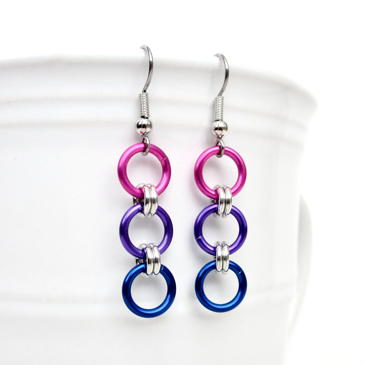 Bisexual pride flag earrings, simple LGBTQ chainmail jewelry