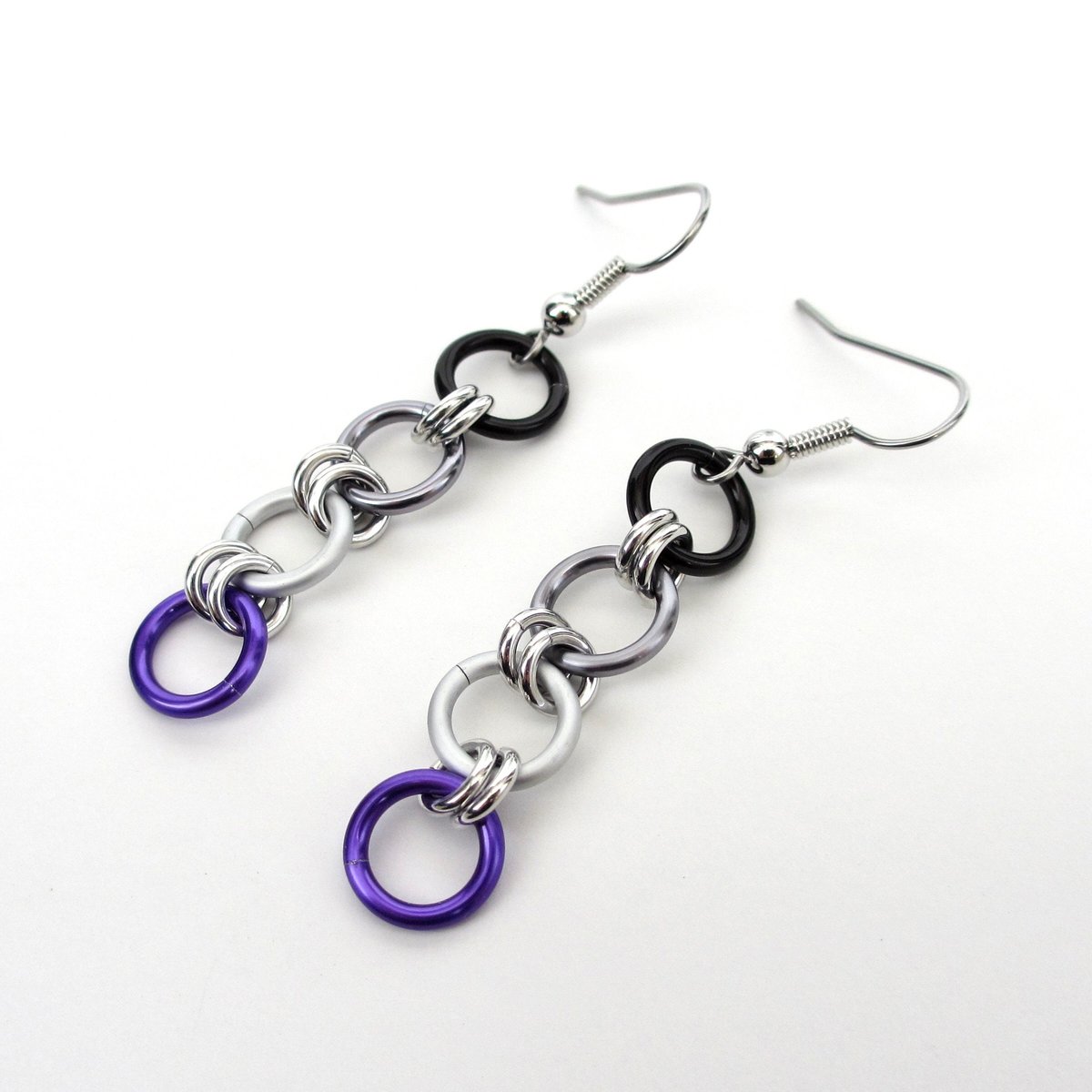 Asexual pride flag earrings, simple chain LGBTQ chainmail jewelry