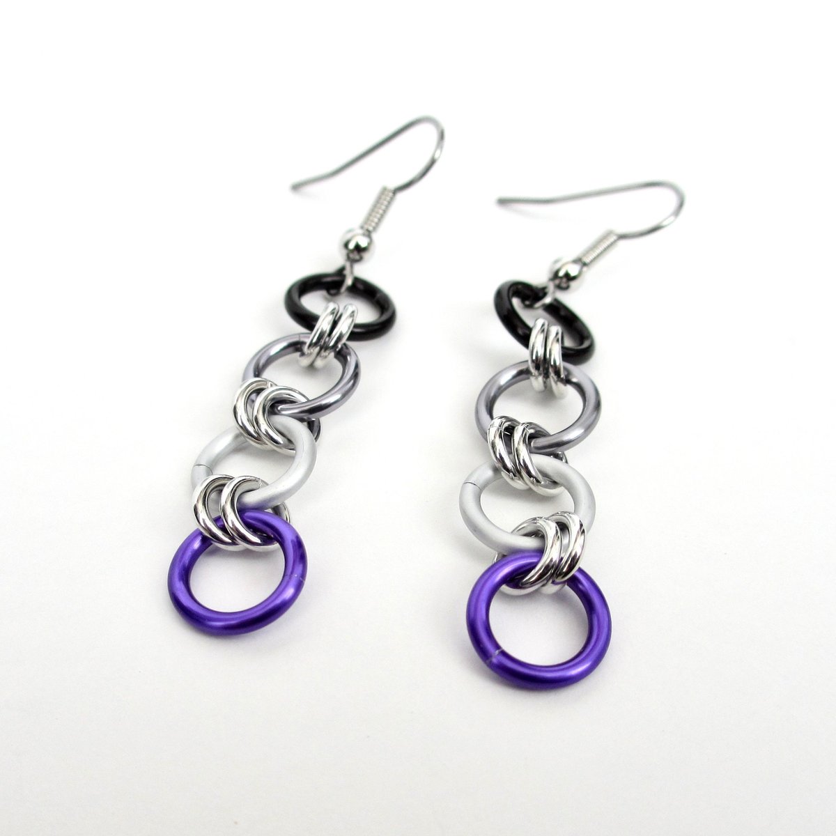 Asexual pride flag earrings, simple chain LGBTQ chainmail jewelry