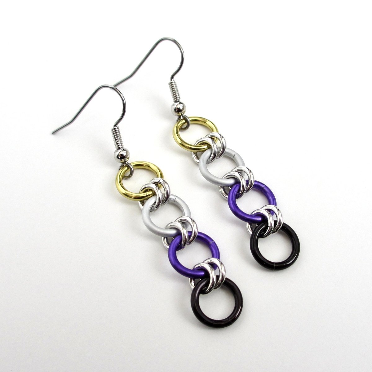 Nonbinary pride flag earrings, simple chain LGBTQ chainmail jewelry