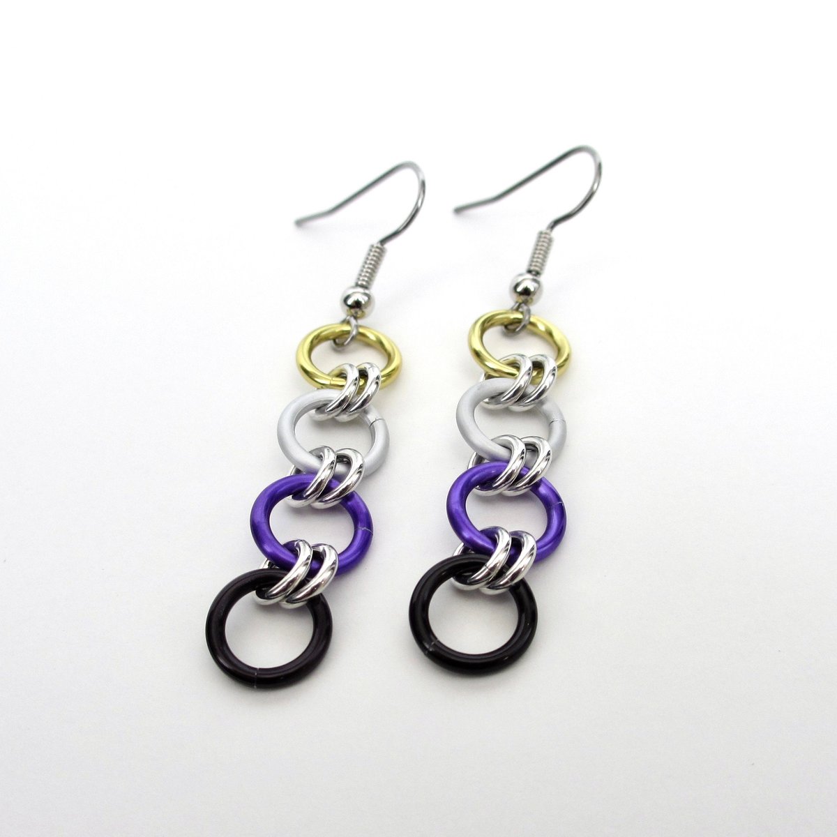 Nonbinary pride flag earrings, simple chain LGBTQ chainmail jewelry