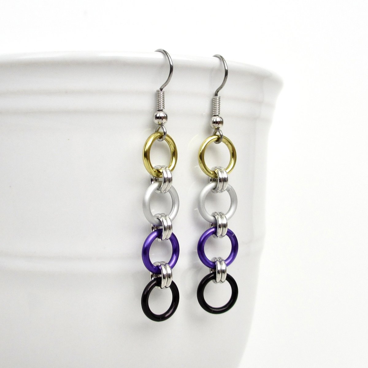 Nonbinary pride flag earrings, simple chain LGBTQ chainmail jewelry