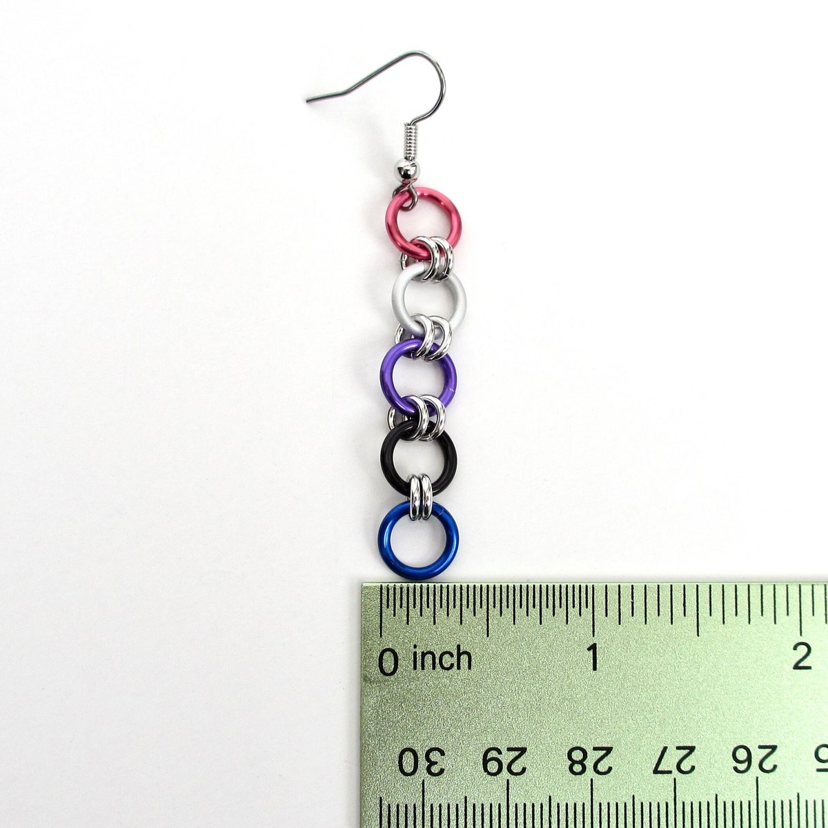 Genderfluid pride earrings, long chain LGBTQ flag chainmail jewelry