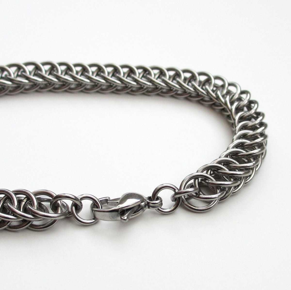 Stainless steel chainmail bracelet, half Persian 4 in 1 weave, men's steel jewelry