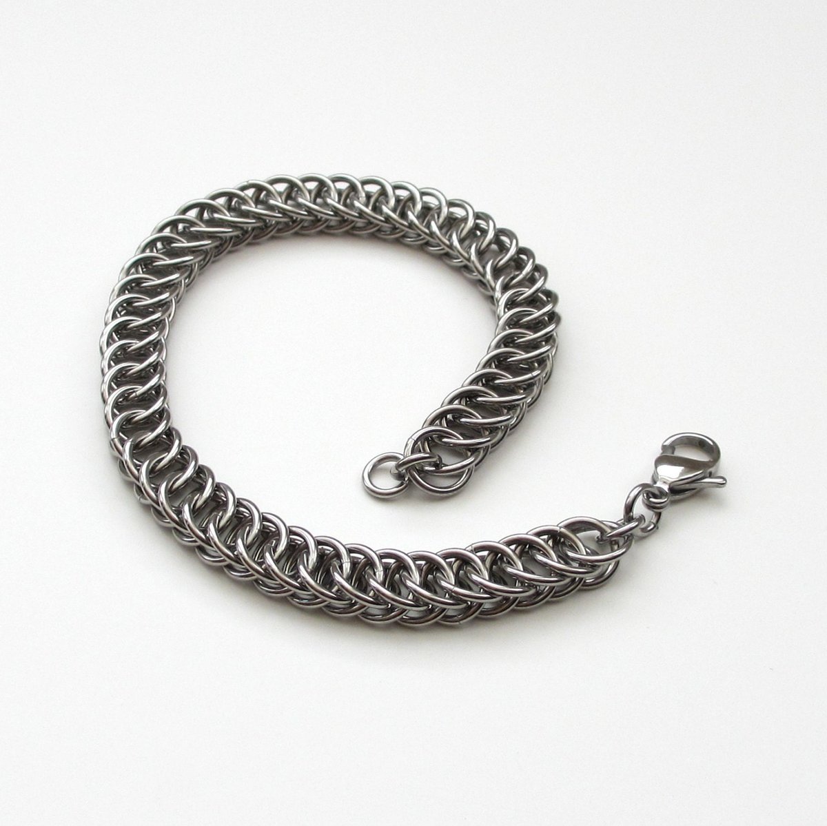 Stainless steel chainmail bracelet, half Persian 4 in 1 weave, men's steel jewelry