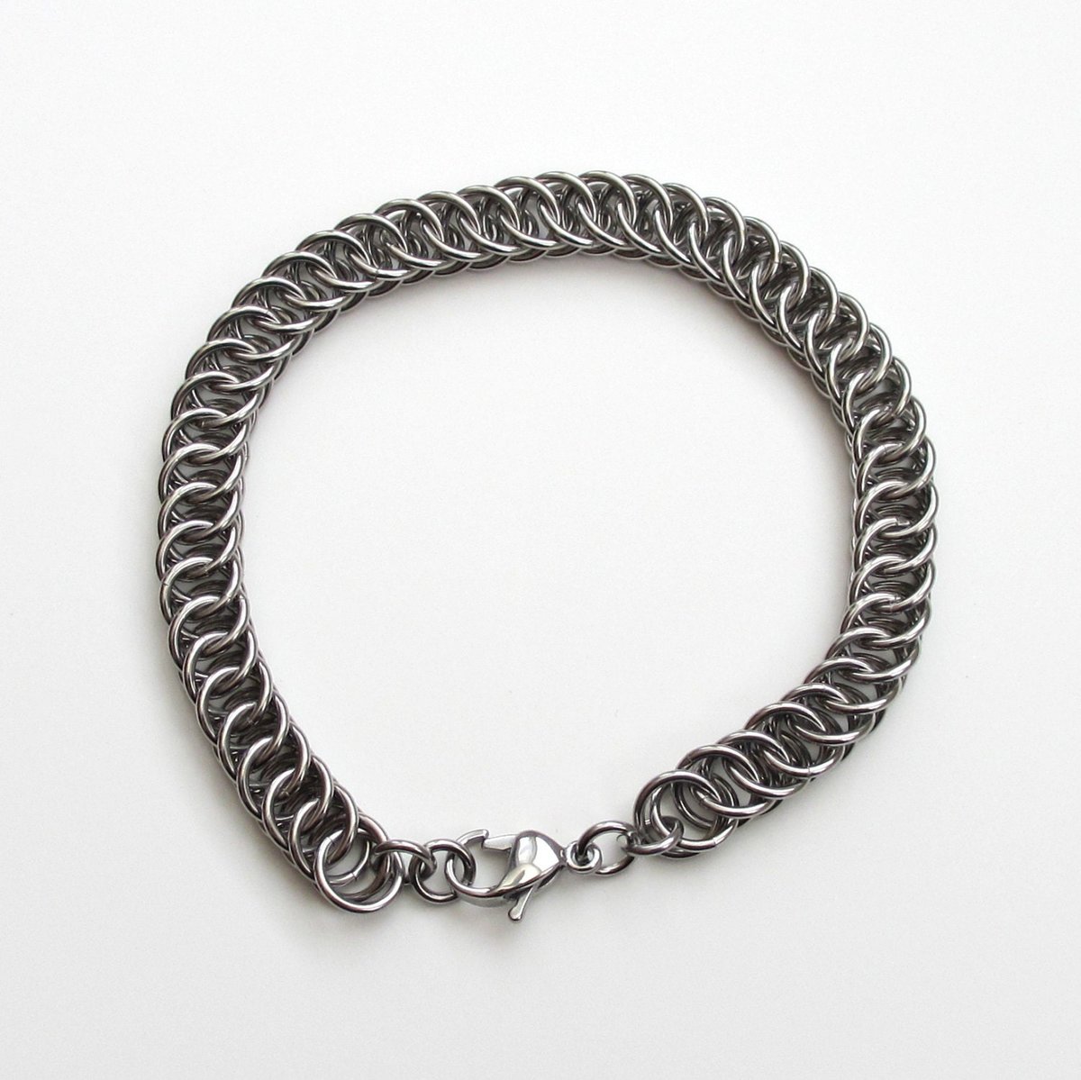 Stainless steel chainmail bracelet, half Persian 4 in 1 weave, men's steel jewelry