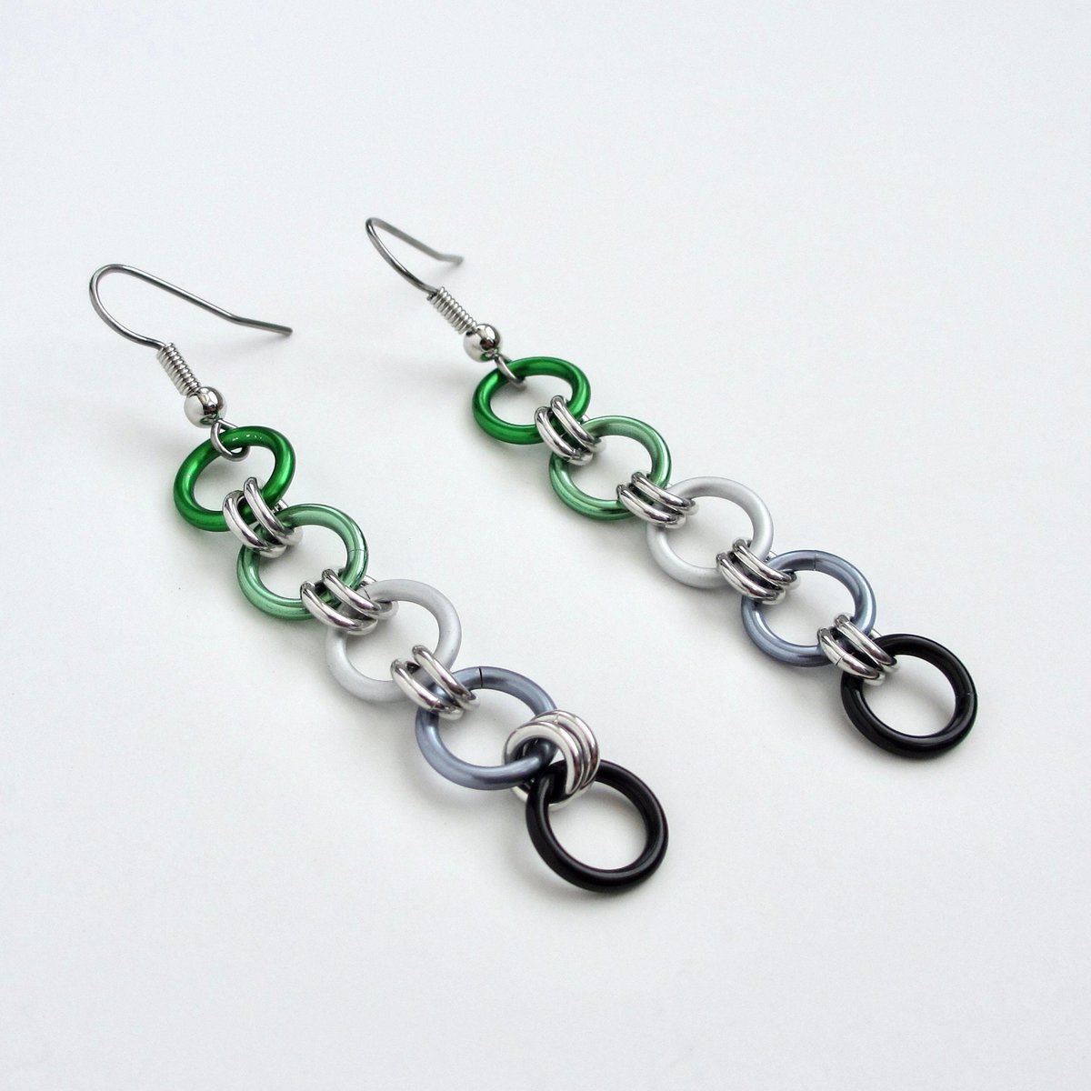 Aromantic flag pride earrings, simple LGBTQ chainmail jewelry