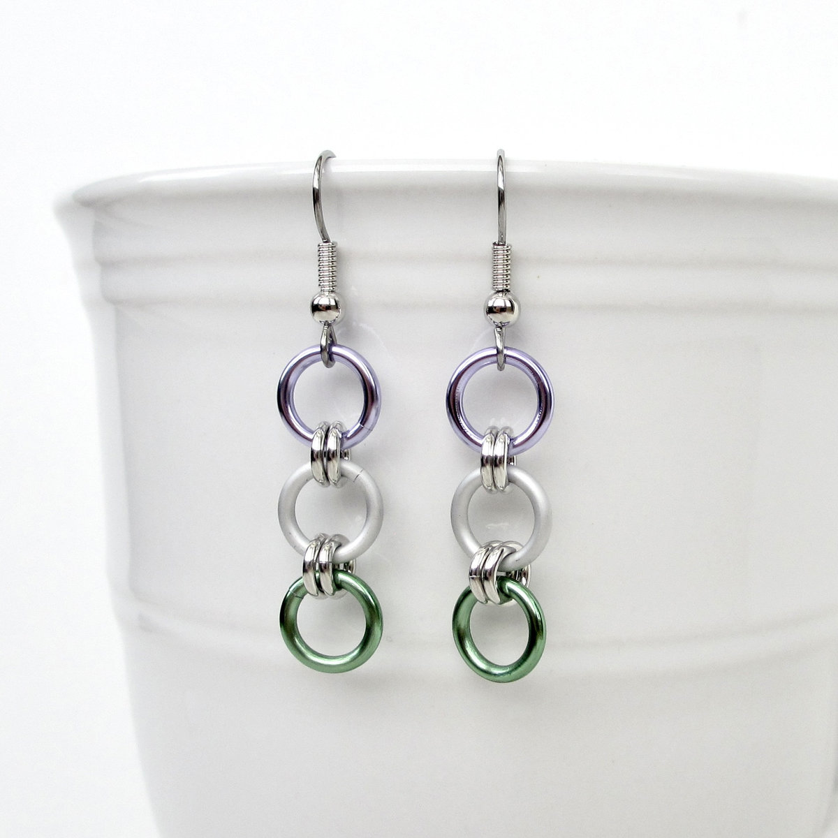 Genderqueer pride flag earrings, simple LGBTQ chainmail jewelry