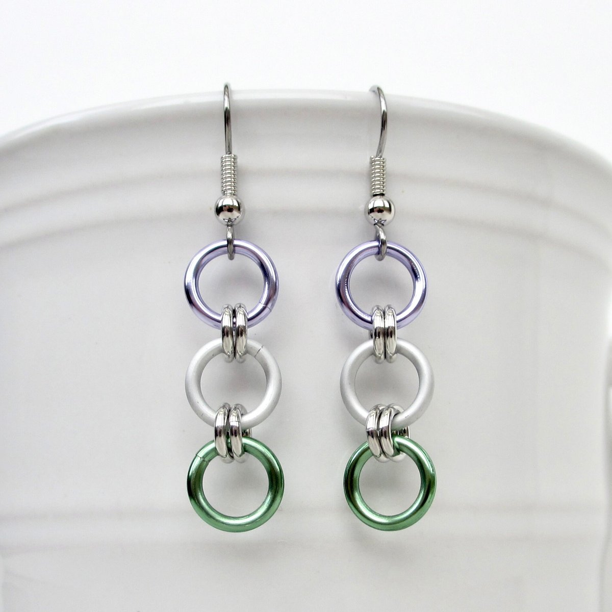 Genderqueer pride flag earrings, simple LGBTQ chainmail jewelry