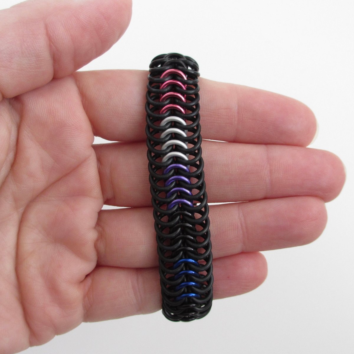 Genderfluid pride bracelet, stretchy chainmail Euro 6 in 1 weave jewelry