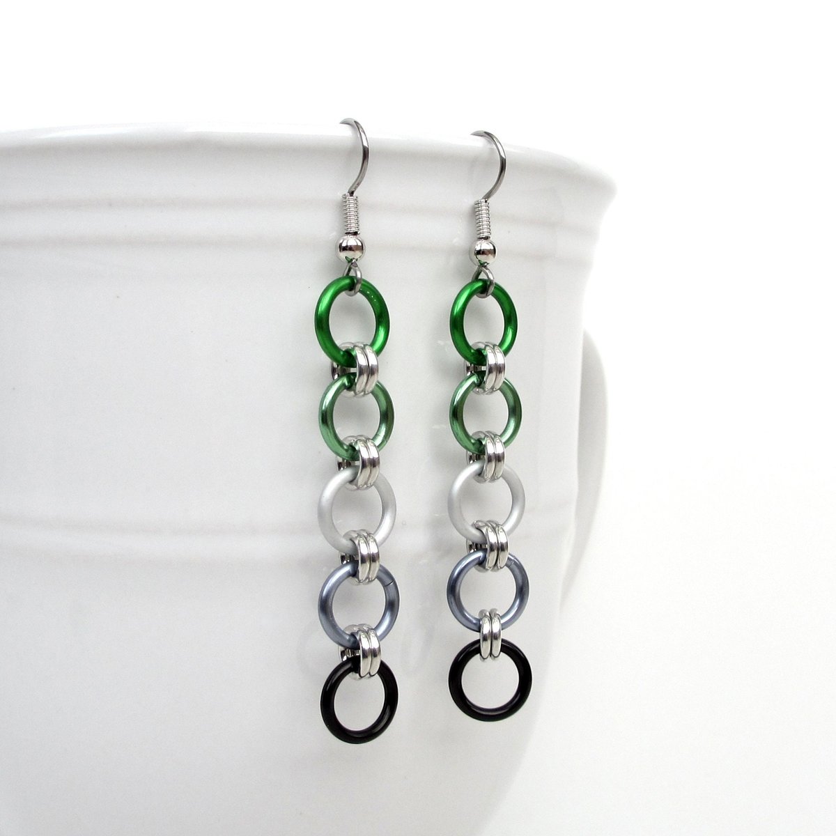 Aromantic flag pride earrings, simple LGBTQ chainmail jewelry