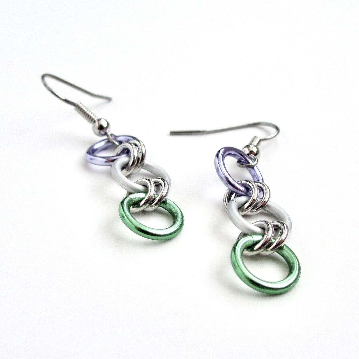 Genderqueer pride flag earrings, simple LGBTQ chainmail jewelry