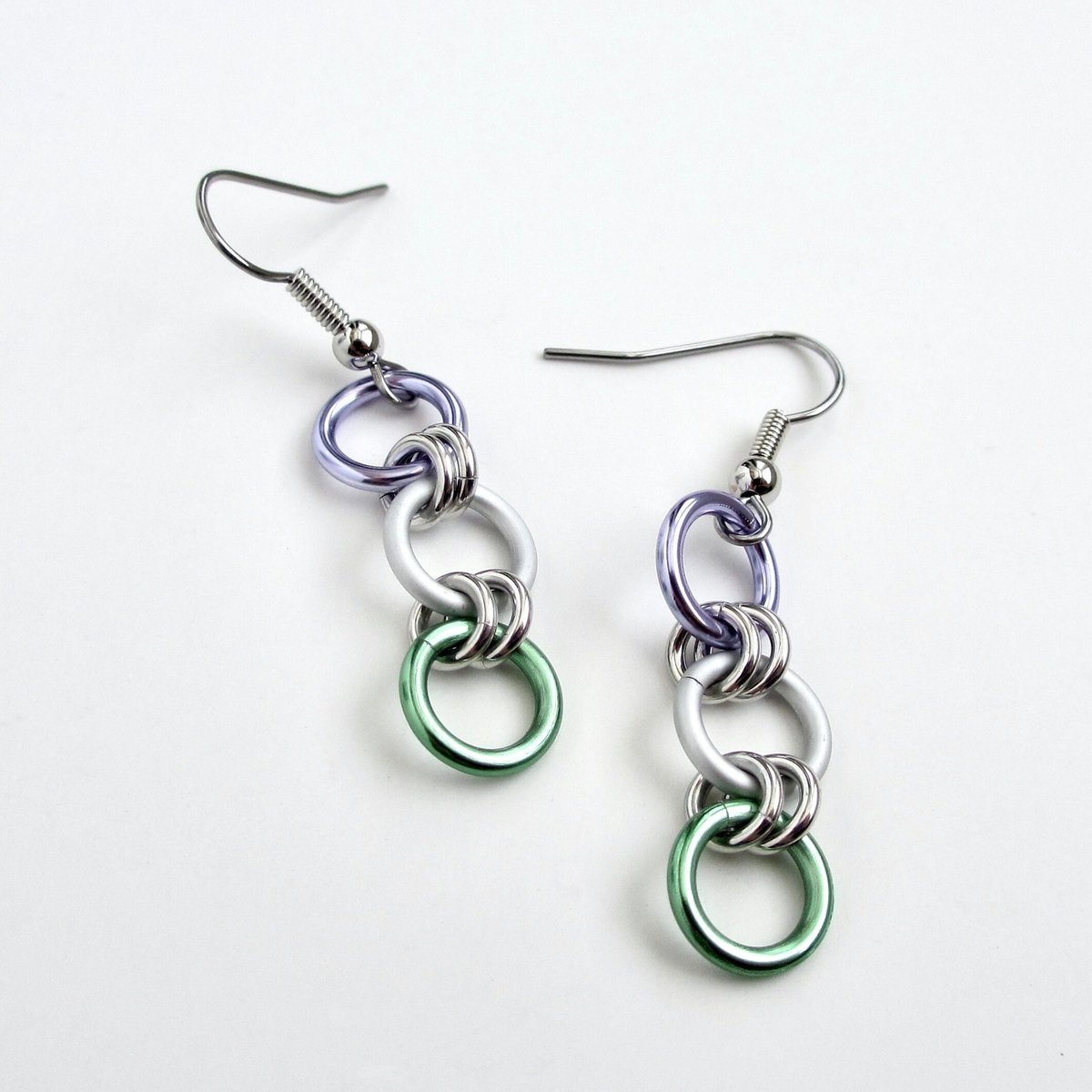 Genderqueer pride flag earrings, simple LGBTQ chainmail jewelry