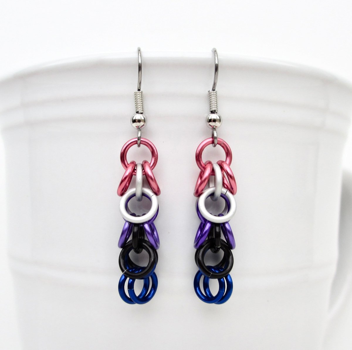 Genderfluid pride earrings, chainmail shaggy loops weave, LGBTQ jewelry