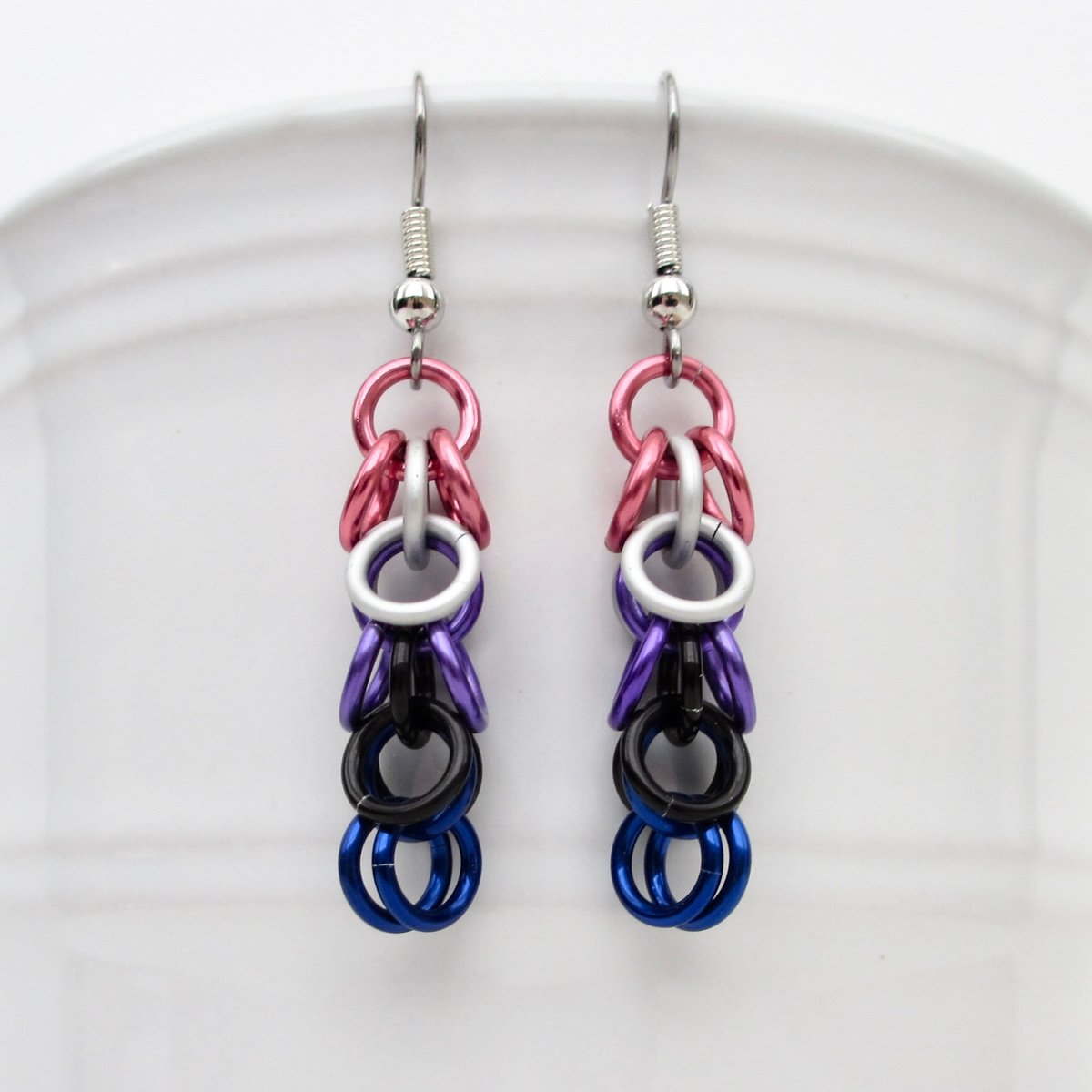 Genderfluid pride earrings, chainmail shaggy loops weave, LGBTQ jewelry