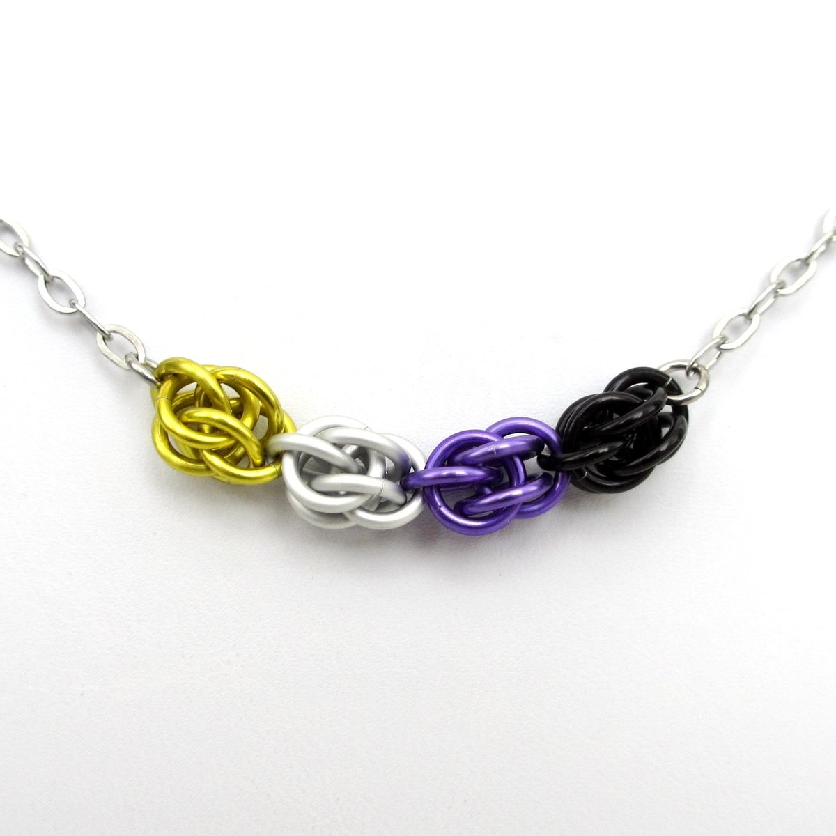 Nonbinary pride necklace, chainmail Sweetpea weave LGBTQ jewelry