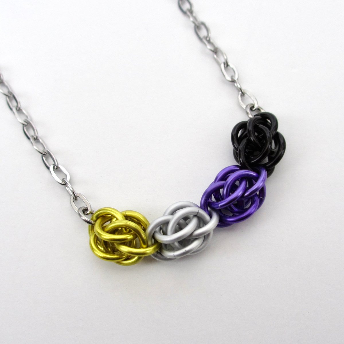 Nonbinary pride necklace, chainmail Sweetpea weave LGBTQ jewelry