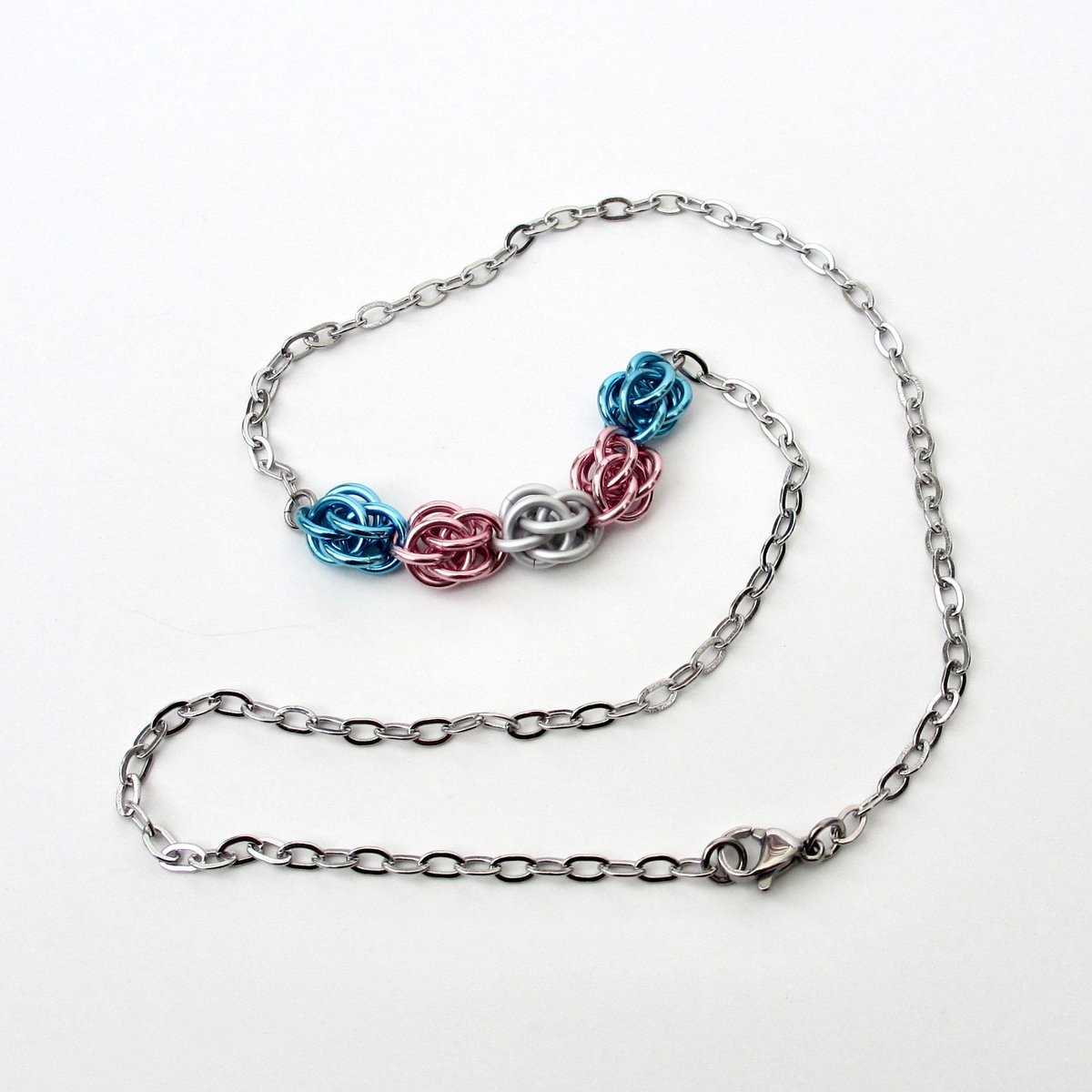 Transgender pride necklace, chainmail Sweetpea weave LGBTQ jewelry