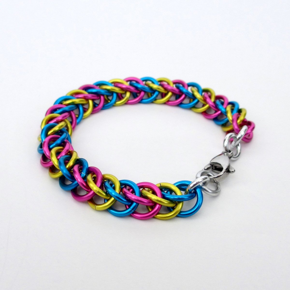 Pansexual pride flag bracelet, chainmail half Persian 3 in 1, handmade LGBTQ jewelry