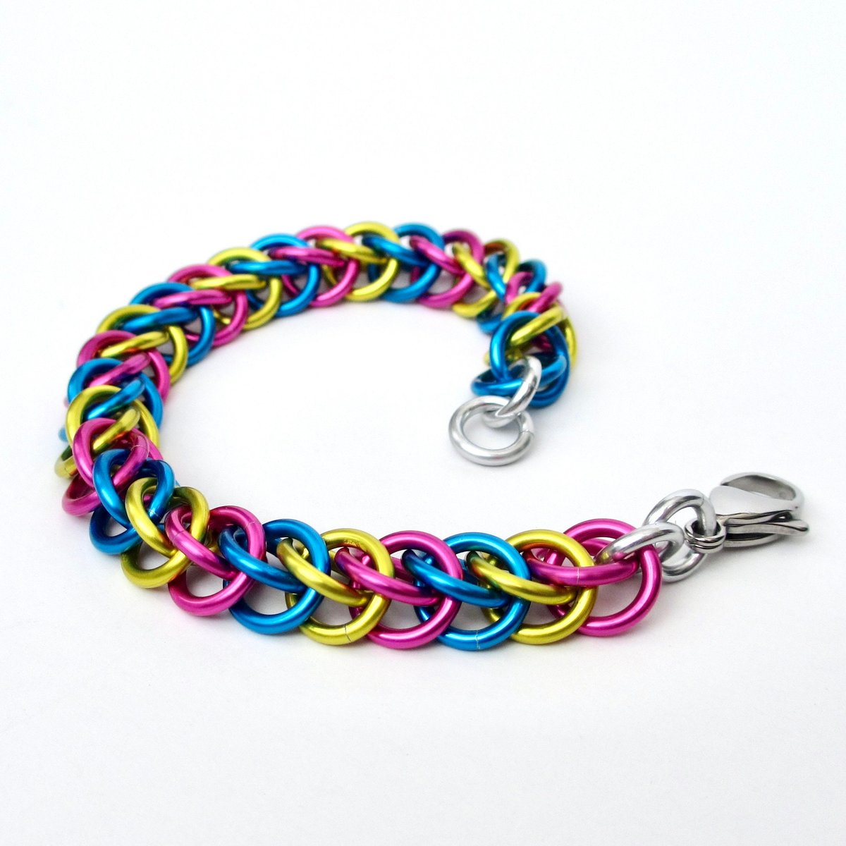 Pansexual pride flag bracelet, chainmail half Persian 3 in 1, handmade LGBTQ jewelry