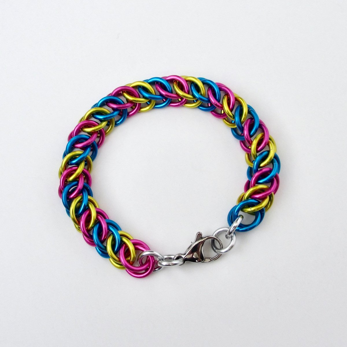 Pansexual pride flag bracelet, chainmail half Persian 3 in 1, handmade LGBTQ jewelry