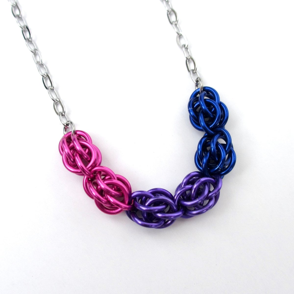 Bisexual pride necklace, chainmail Sweetpea weave LGBTQ jewelry, great gift for bi friends