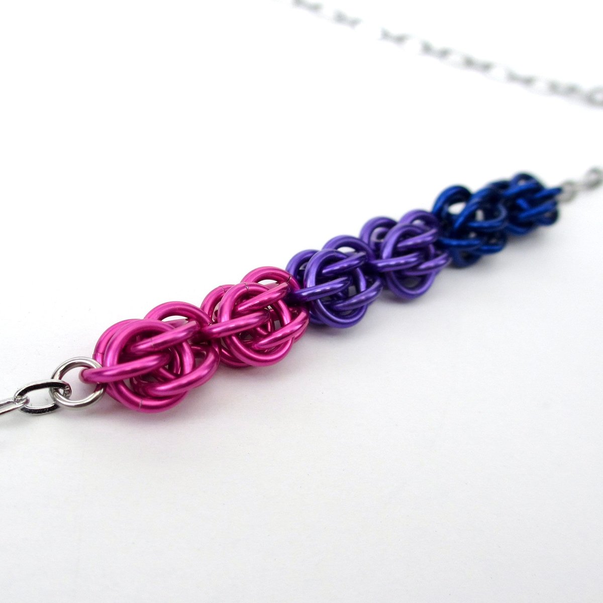 Bisexual pride necklace, chainmail Sweetpea weave LGBTQ jewelry, great gift for bi friends