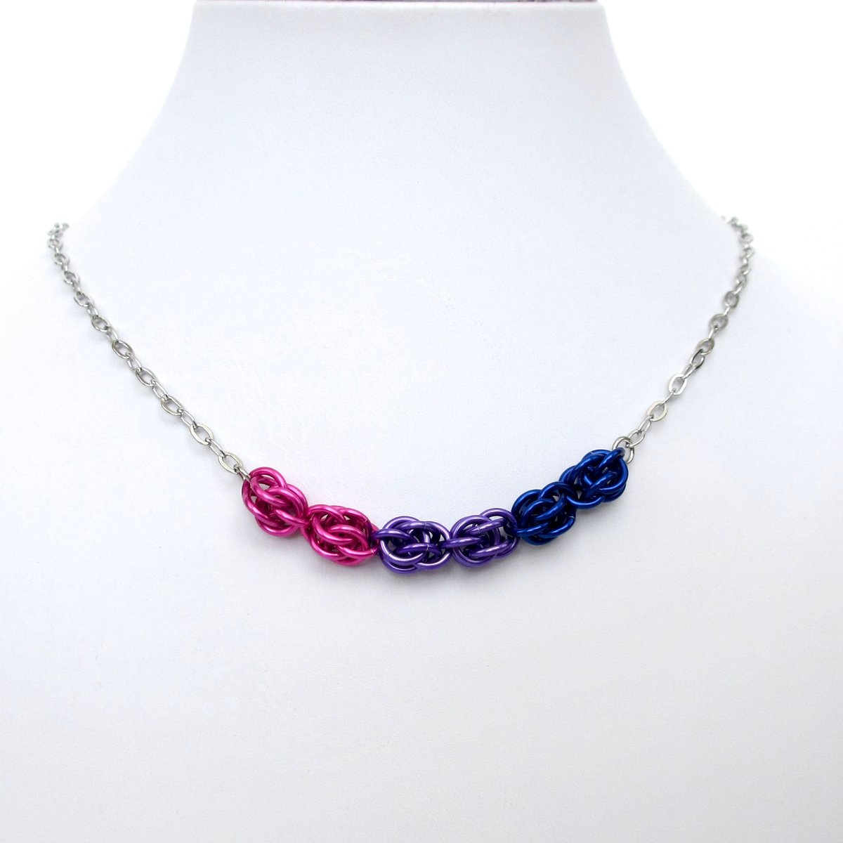 Bisexual pride necklace, chainmail Sweetpea weave LGBTQ jewelry, great gift for bi friends