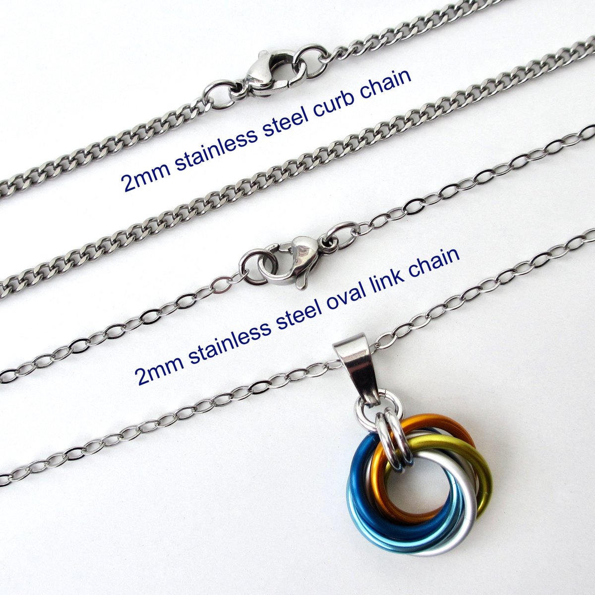 Aroace pride pendant necklace, chainmail love knot, small pride jewelry