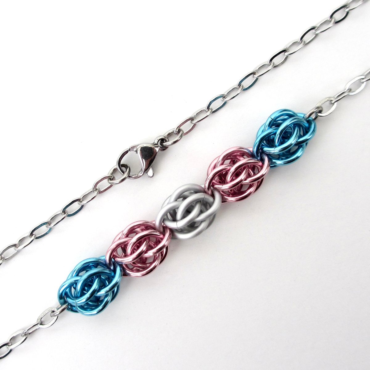 Transgender pride necklace, chainmail Sweetpea weave LGBTQ jewelry