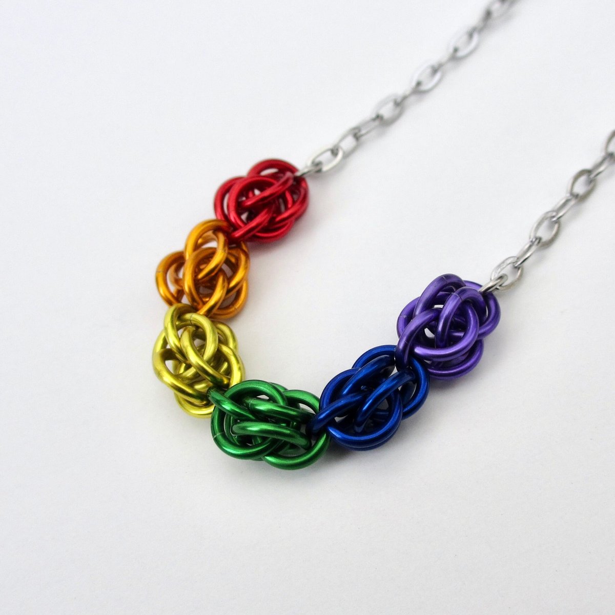 Gay pride rainbow necklace, chainmail Sweetpea weave LGBTQ jewelry