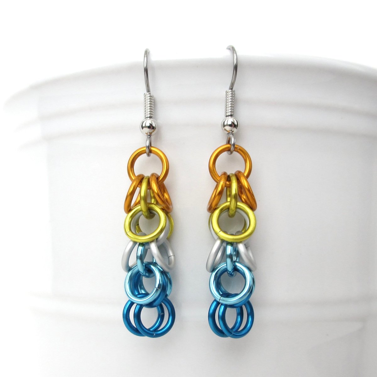 Aroace pride earrings, chainmail shaggy loops weave, LGBTQ jewelry