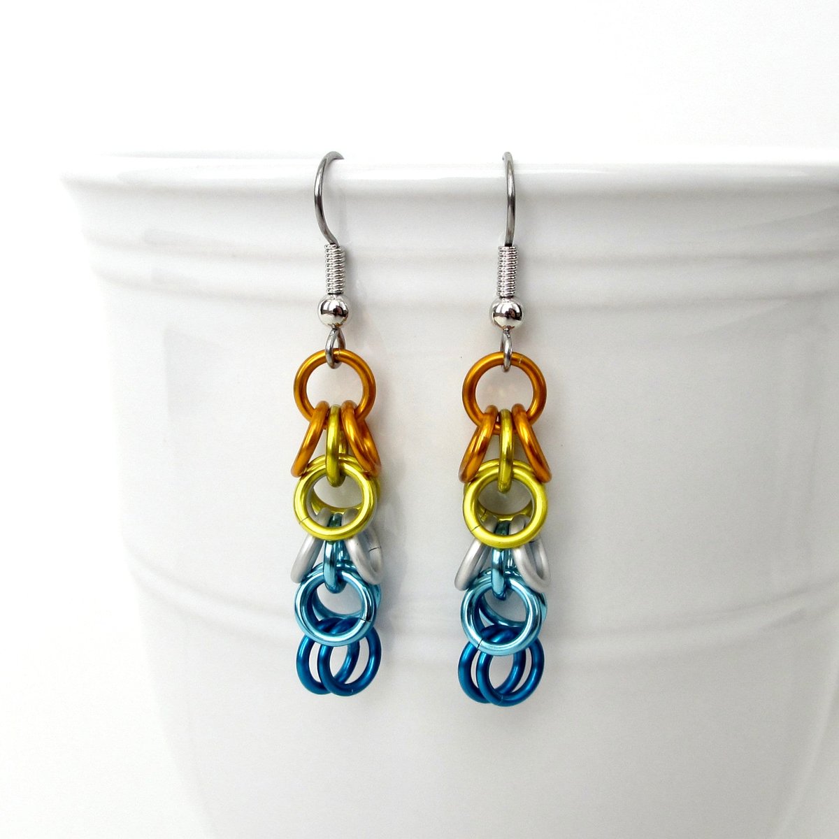 Aroace pride earrings, chainmail shaggy loops weave, LGBTQ jewelry