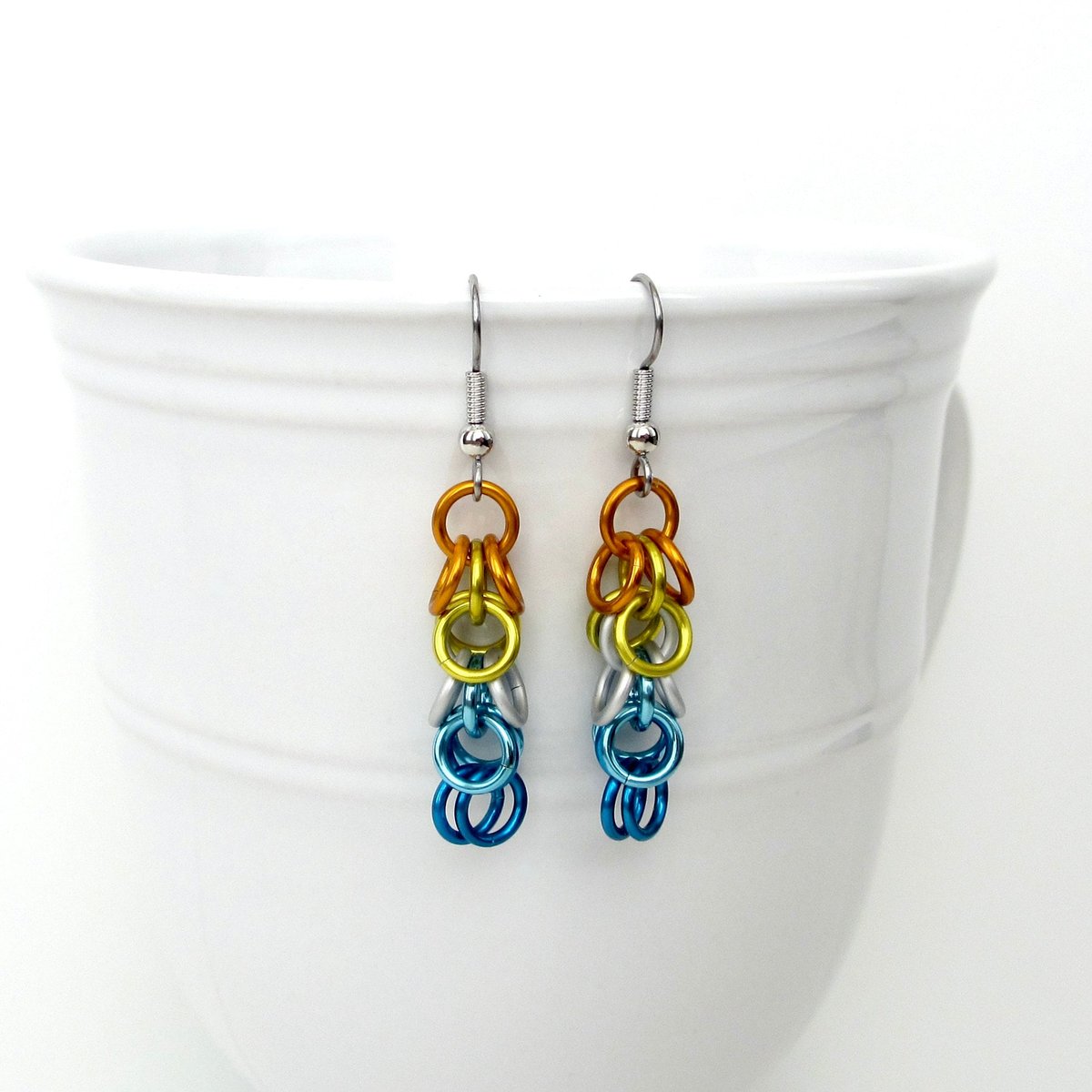 Aroace pride earrings, chainmail shaggy loops weave, LGBTQ jewelry