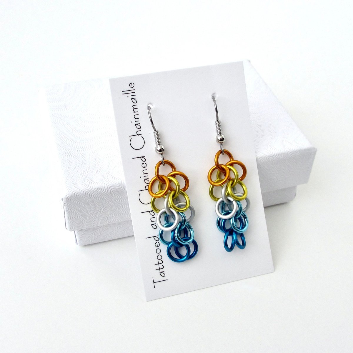 Aroace pride earrings, chainmail shaggy loops weave, LGBTQ jewelry