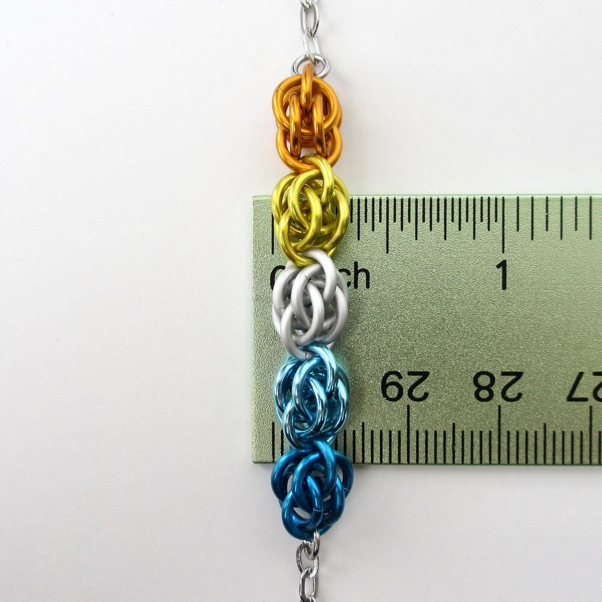 Aroace pride necklace, chainmail jewelry, Sweetpea weave - orange, yellow, white, light blue, blue