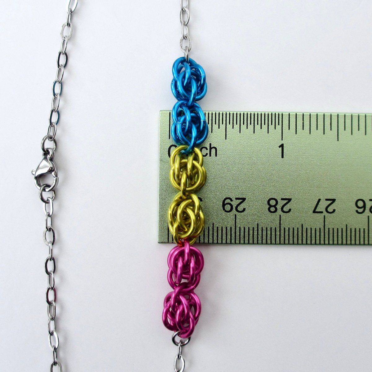 Pan pride necklace, chainmail Sweetpea weave pansexual jewelry