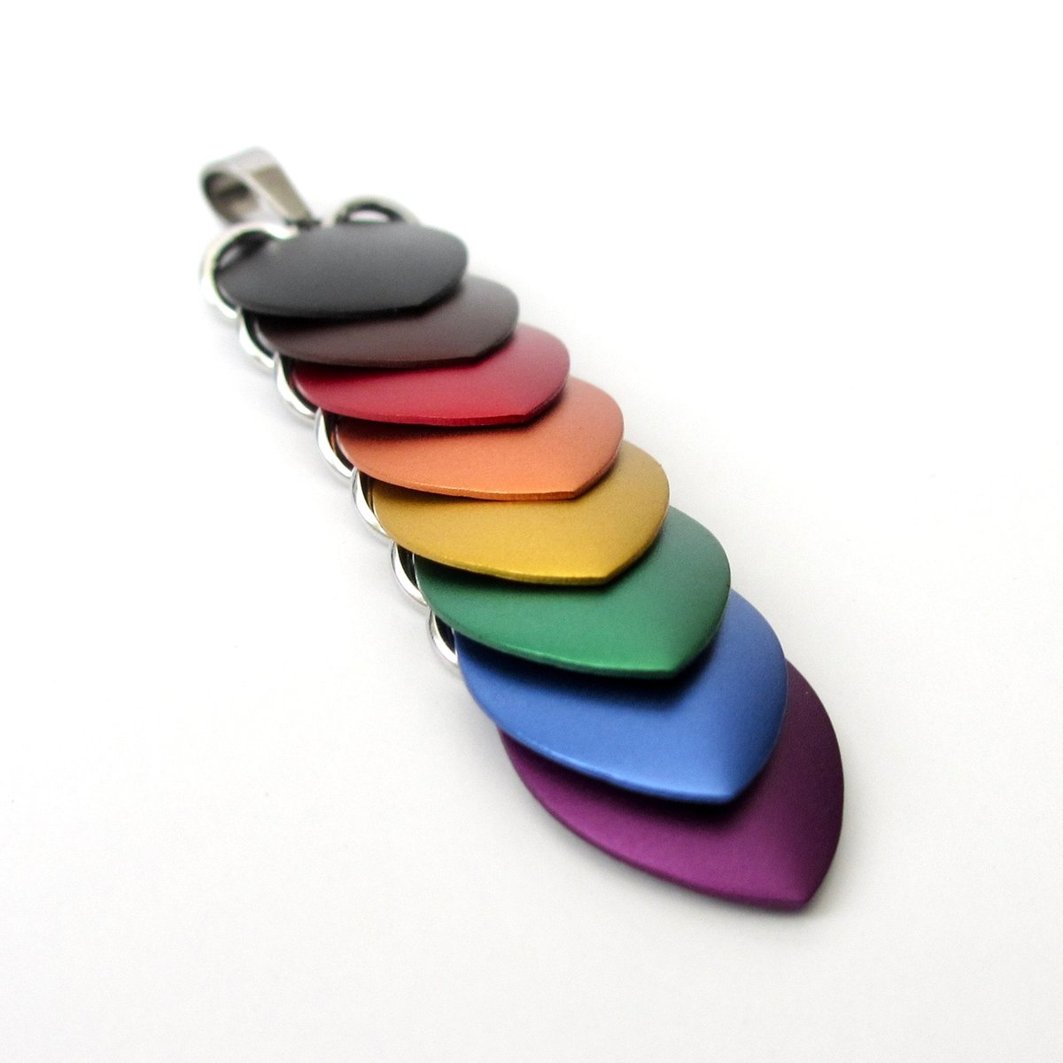 Philadelphia pride flag pendant - black, brown and rainbow 8 color chainmail scale pendant, LGBTQ gay pride necklace