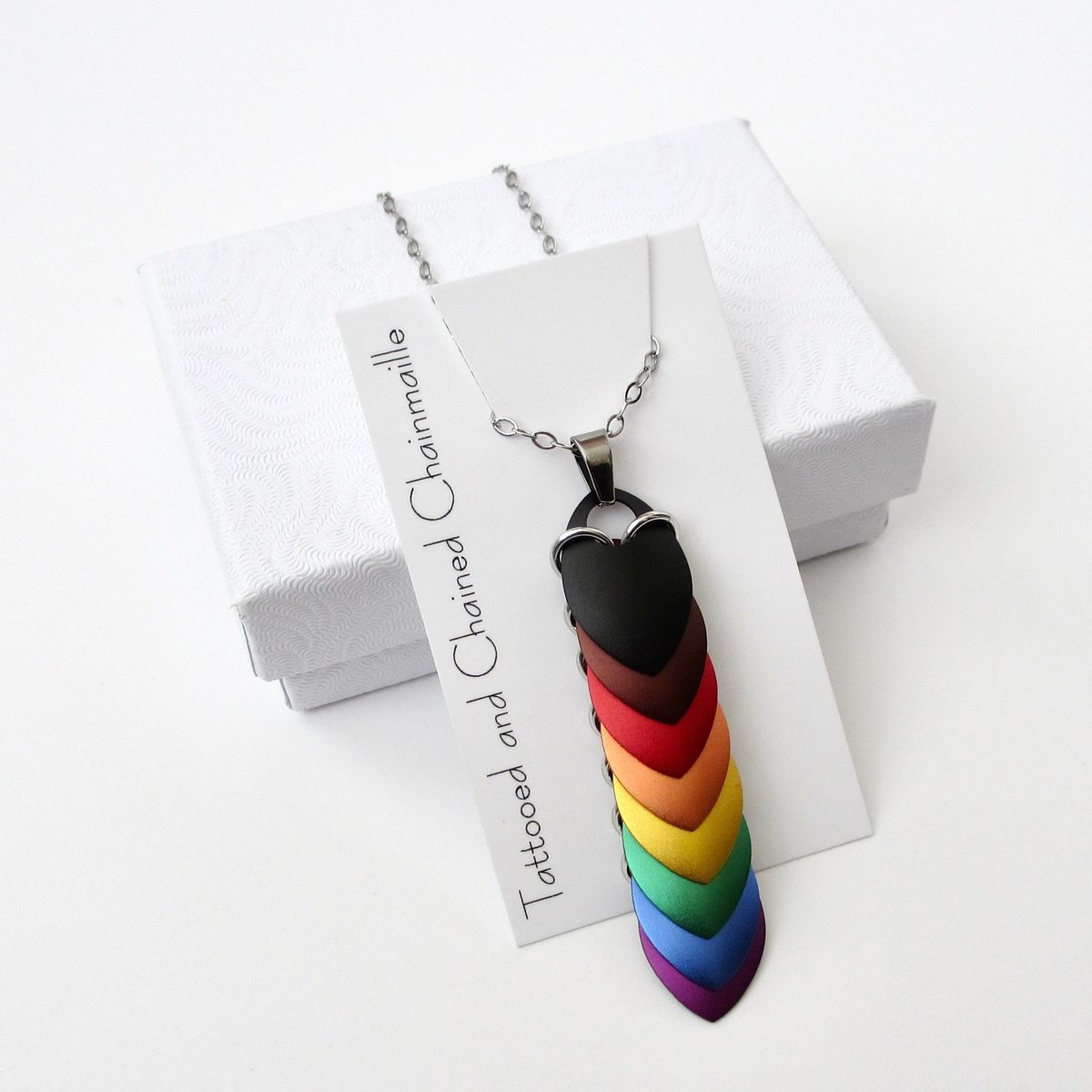 Philadelphia pride flag pendant - black, brown and rainbow 8 color chainmail scale pendant, LGBTQ gay pride necklace