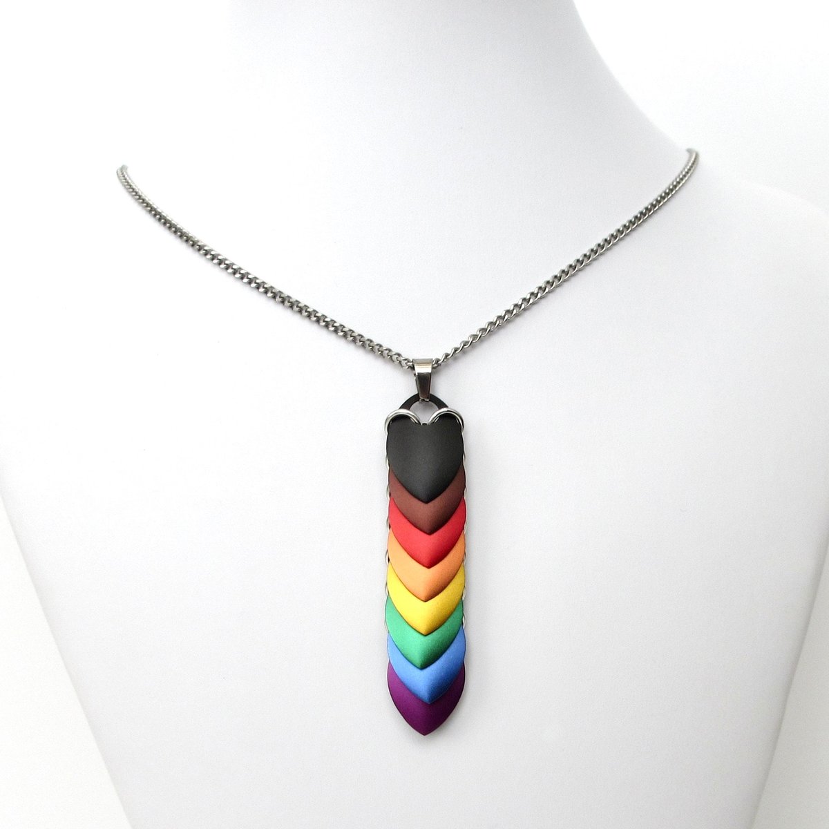 Philadelphia pride flag pendant - black, brown and rainbow 8 color chainmail scale pendant, LGBTQ gay pride necklace