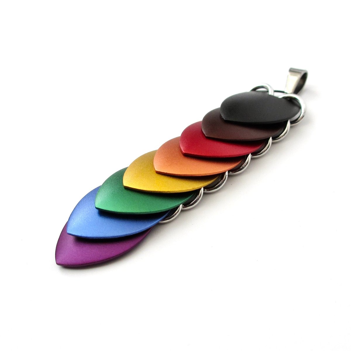 Philadelphia pride flag pendant - black, brown and rainbow 8 color chainmail scale pendant, LGBTQ gay pride necklace