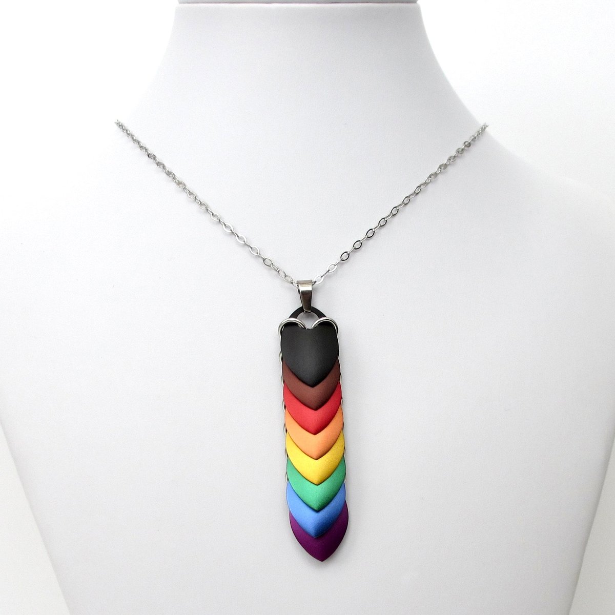 Philadelphia pride flag pendant - black, brown and rainbow 8 color chainmail scale pendant, LGBTQ gay pride necklace