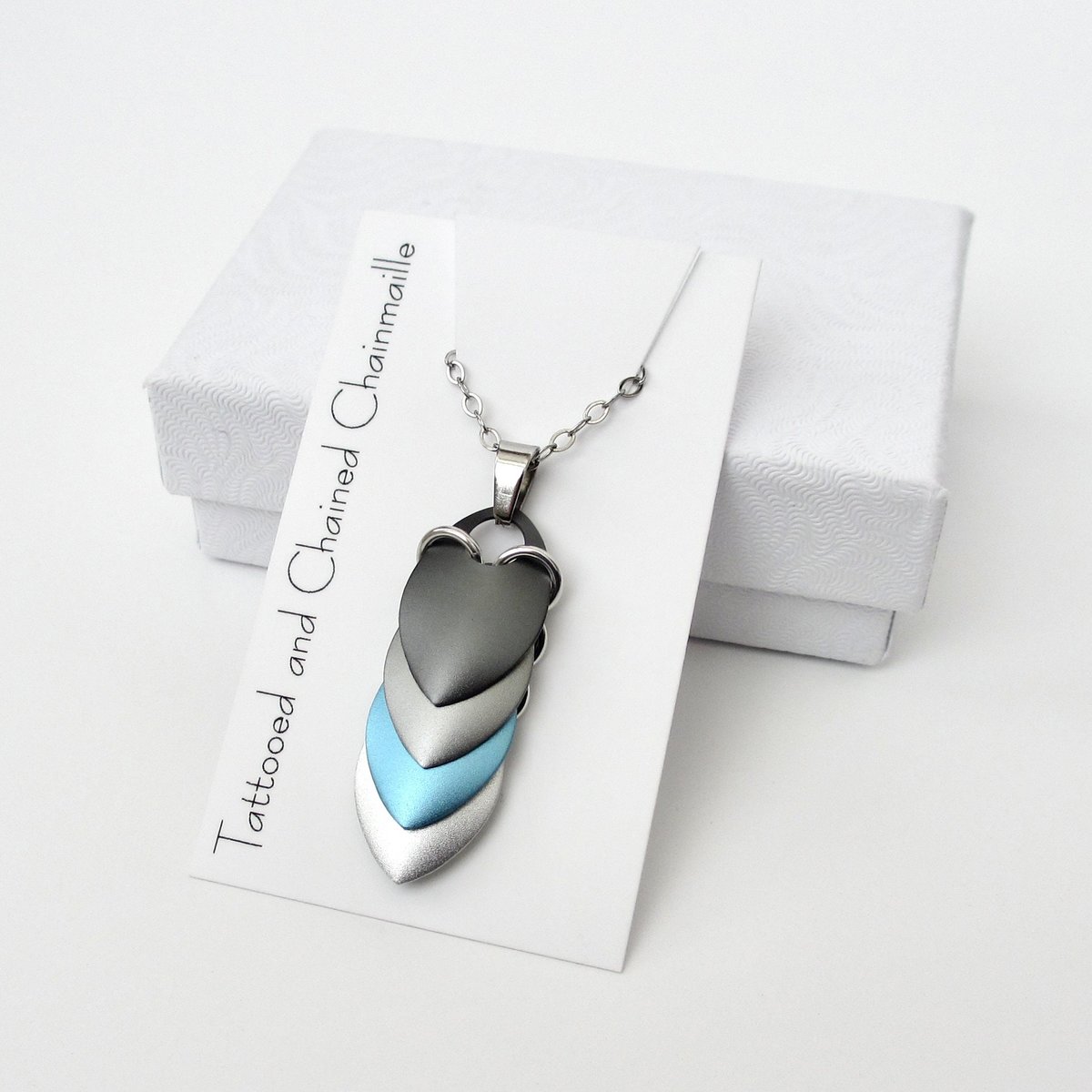 Demiboy pendant necklace, chainmail scale jewelry