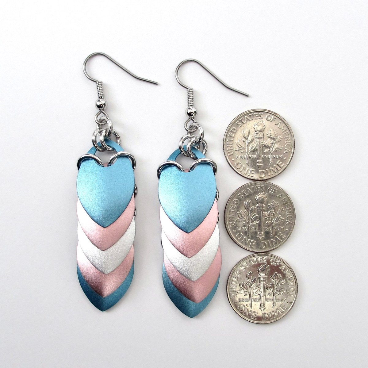 Transgender earrings, 5 stripe trans pride flag, LGBTQ chainmail scales jewelry