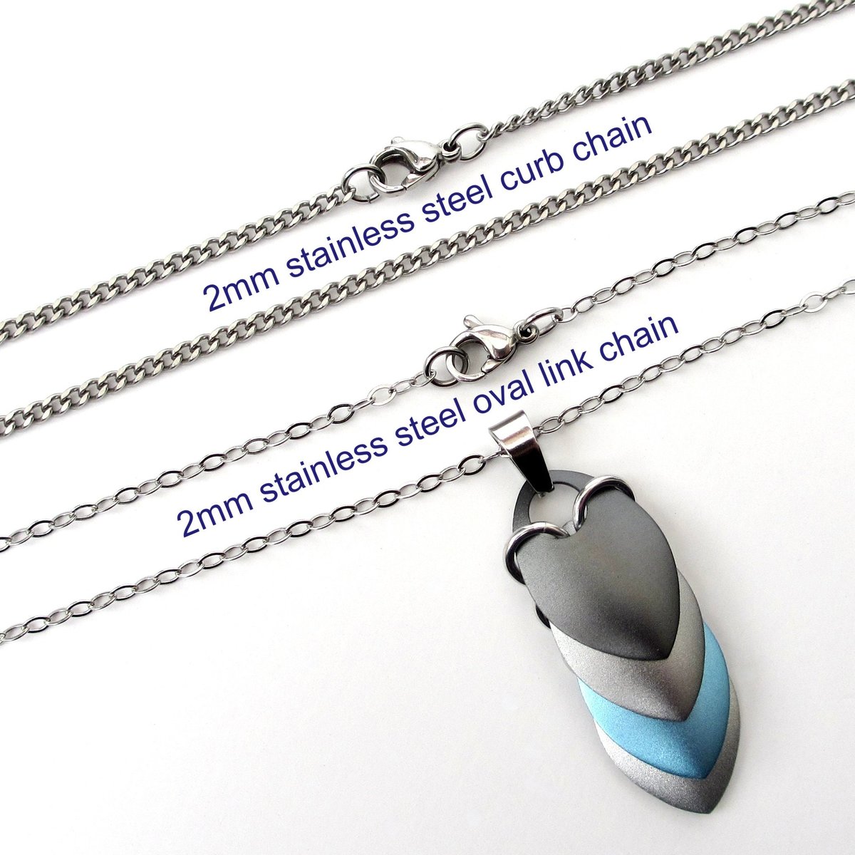 Demiboy pendant necklace, chainmail scale jewelry