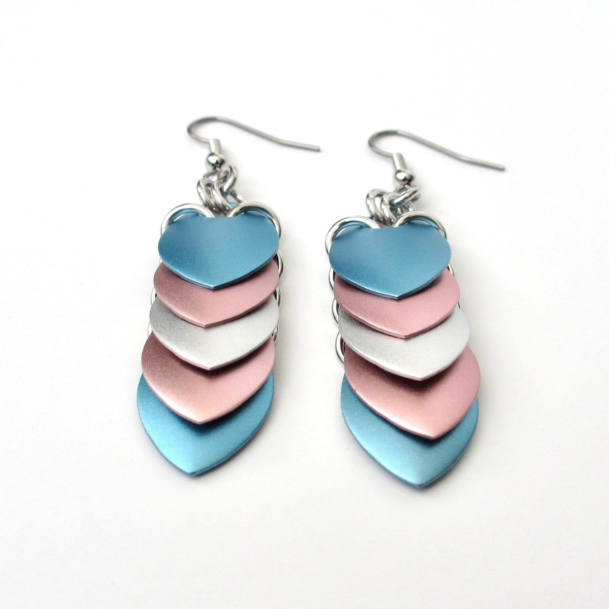 Transgender earrings, 5 stripe trans pride flag, LGBTQ chainmail scales jewelry