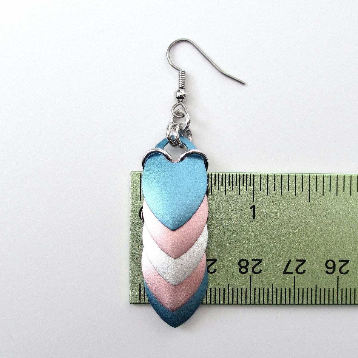 Transgender earrings, 5 stripe trans pride flag, LGBTQ chainmail scales jewelry