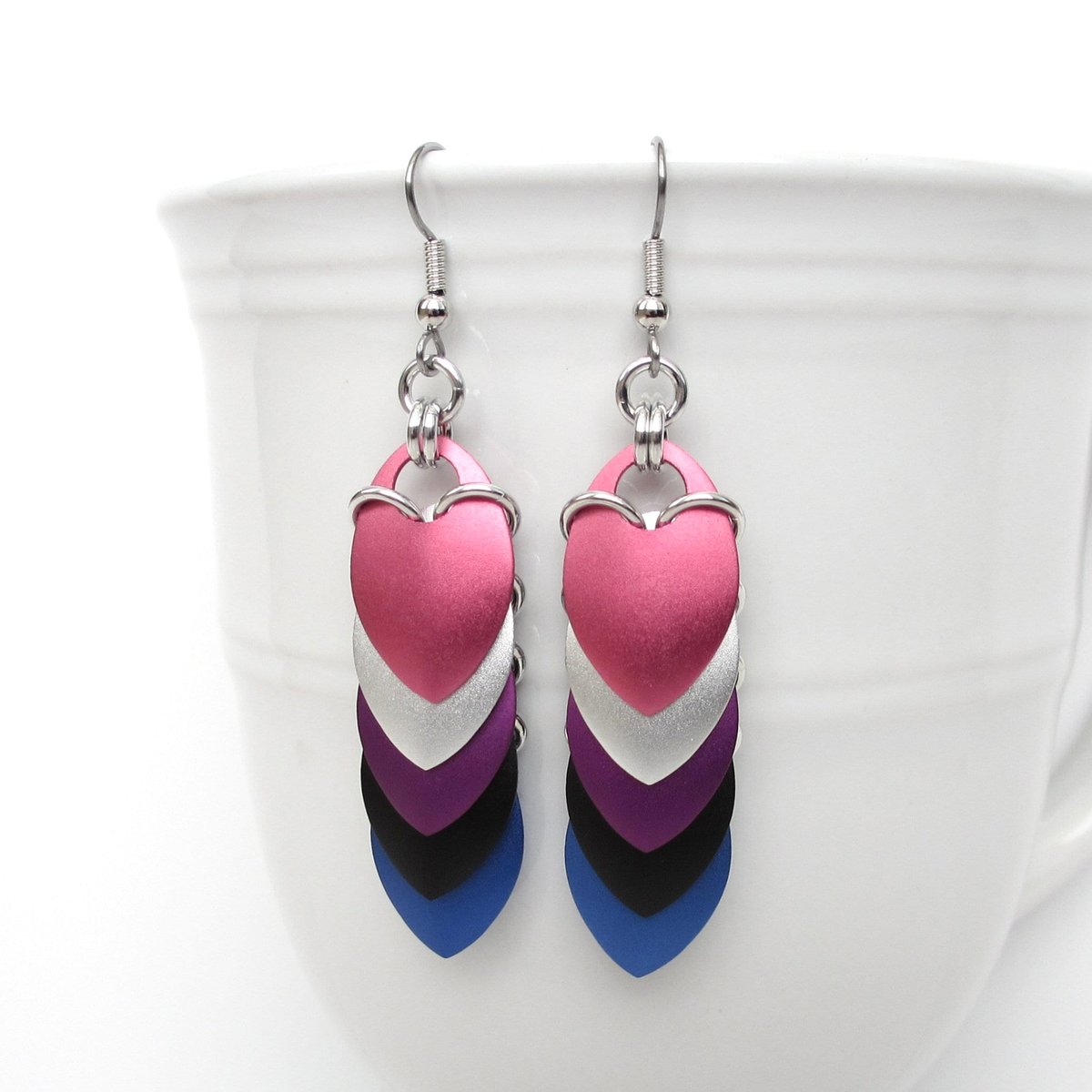 Genderfluid pride flag earrings, chainmail dragon scale jewelry