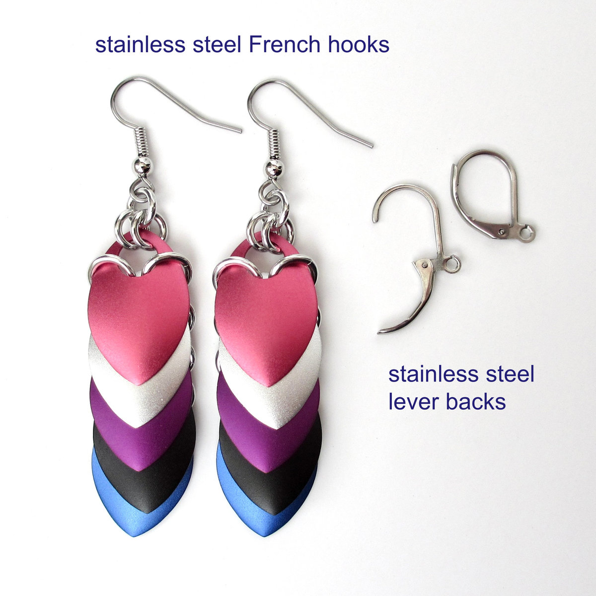 Genderfluid pride flag earrings, chainmail dragon scale jewelry