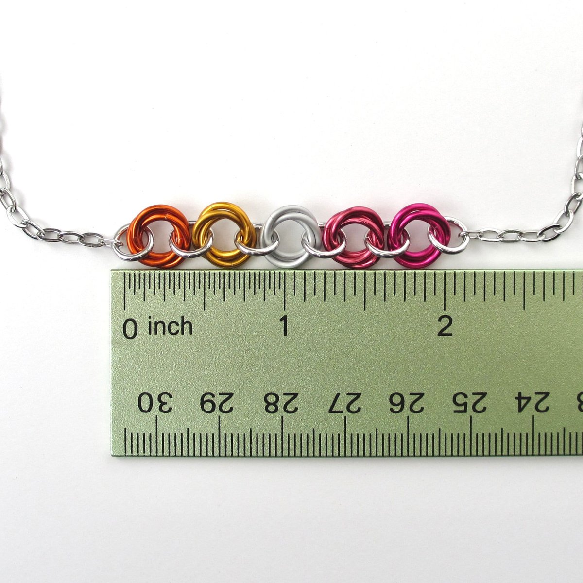 Lesbian pride sunset flag necklace, 5 tiny knots of each color, choose your length, gifts for Pride Month